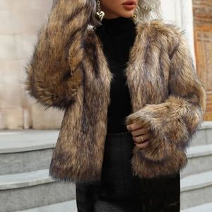 Vegan fur open front coat
